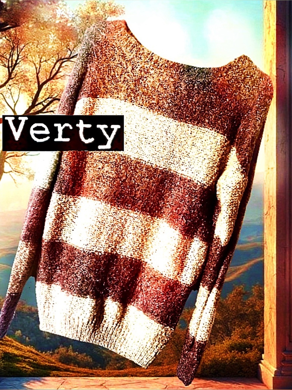 Verty Women's Fuzzy Striped Sweater in Brown and Cream
